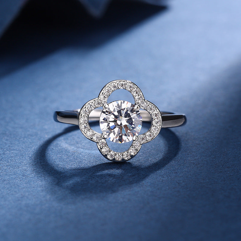 Floral Crystal Jewelry Set in Silver Tone – Necklace, Earrings, Ring, and Bracelet