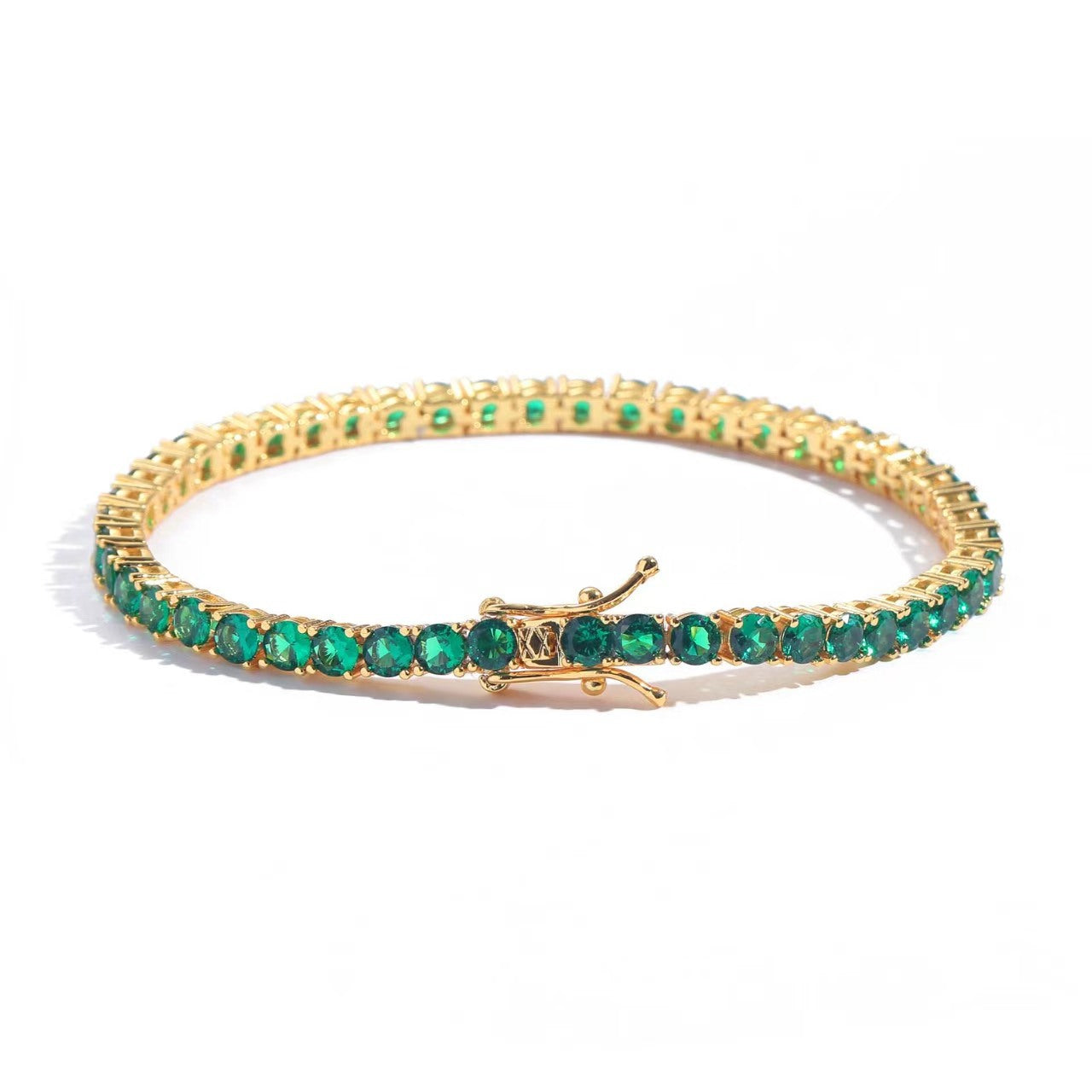 Emerald Tennis Bracelet in Gold Tone