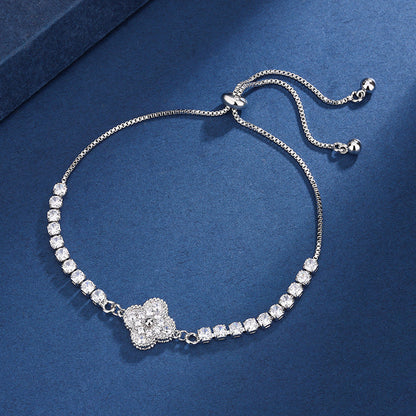 Floral Crystal Jewelry Set in Silver Tone – Necklace, Earrings, Ring, and Bracelet