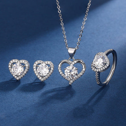 Radiant Heart Halo Necklace, Earrings, and Ring Set