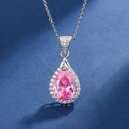 Teardrop Pink Crystal Necklace, Ring &amp; Earrings Set