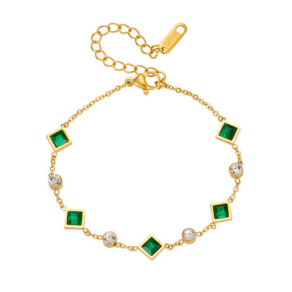 Emerald Green Square and Crystal Gold-Tone Bracelet
