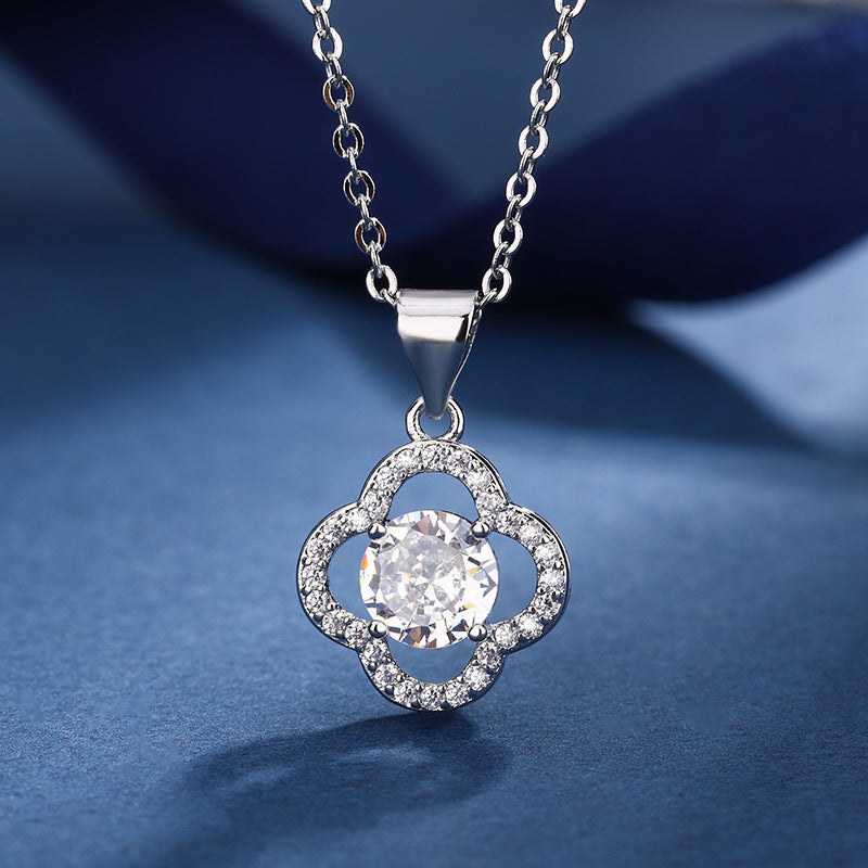 Floral Crystal Jewelry Set in Silver Tone – Necklace, Earrings, Ring, and Bracelet