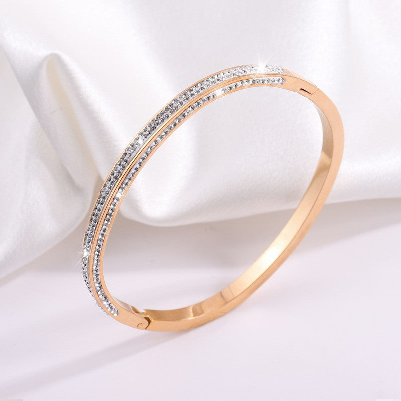 Crystal Pavé Double Row Bangle in Rose Gold Tone