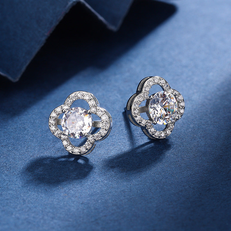 Floral Crystal Jewelry Set in Silver Tone – Necklace, Earrings, Ring, and Bracelet