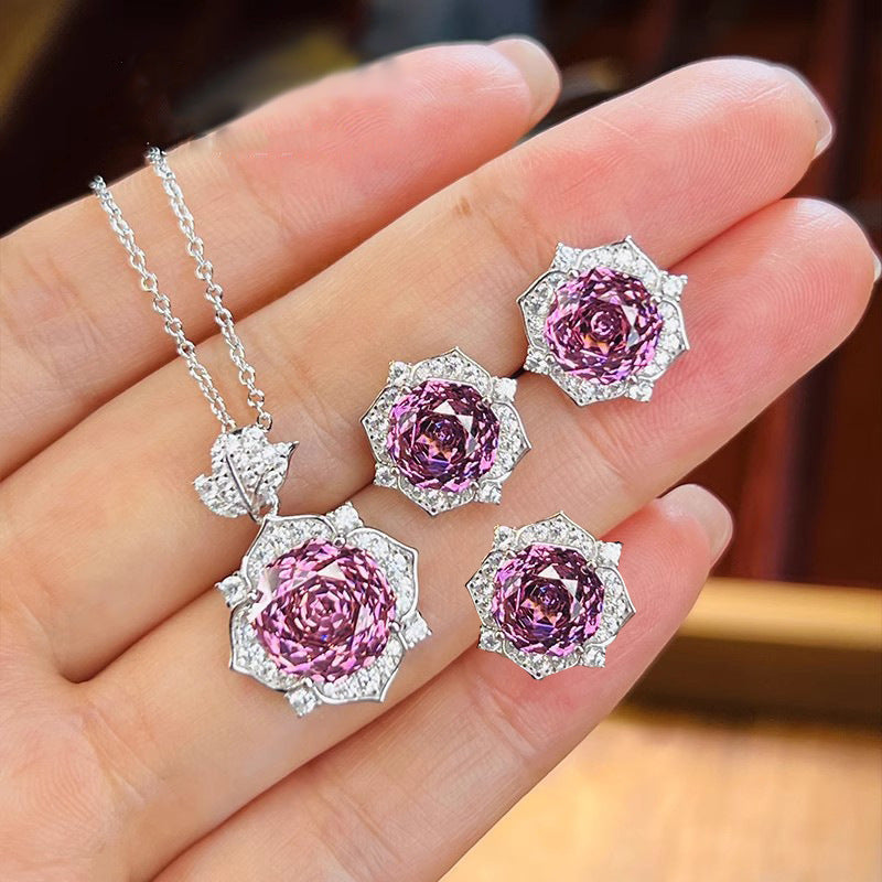 Blossom Pink Crystal Necklace and Earrings Set
