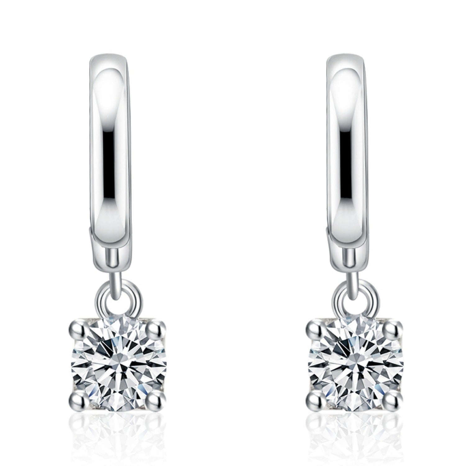 Brilliant Solitaire Drop Earrings in Silver Tone