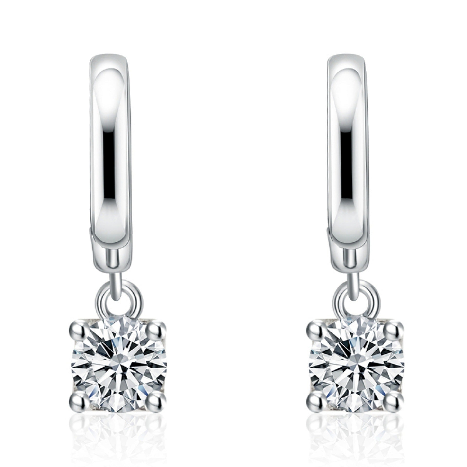 Brilliant Solitaire Drop Earrings in Silver Tone