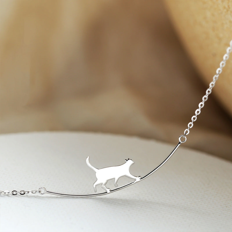 Climbing Cat Necklace in Silver Tone
