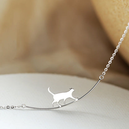 Climbing Cat Necklace in Silver Tone