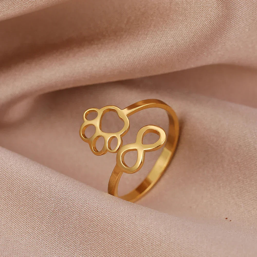 Infinity Paw Print Ring in Gold Tone