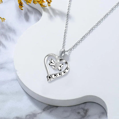 Puppy Love Heart &amp; Bone Paw Print Necklace and Earrings Set