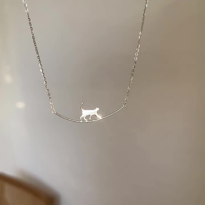 Climbing Cat Necklace in Silver Tone