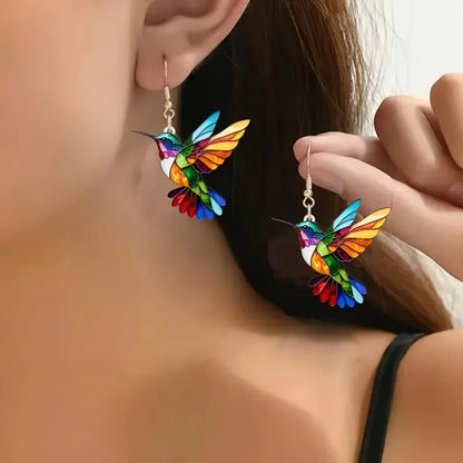 Rainbow Hummingbird Statement Earrings