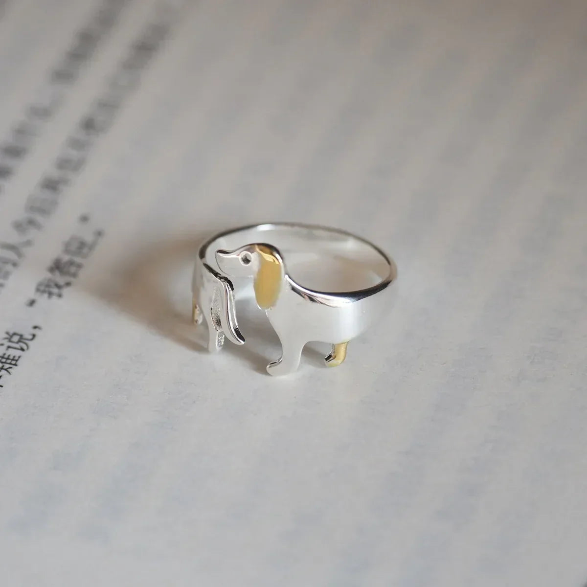 Dachshund Wrap Ring with Golden Accents