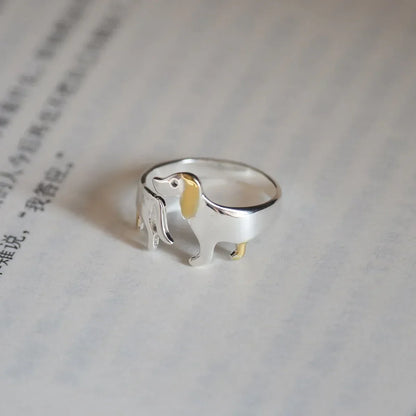 Dachshund Wrap Ring with Golden Accents