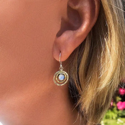 Boho Saturn Earrings with Blue Opal and Gold Accents