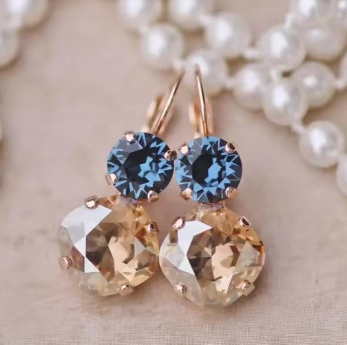 Blue &amp; Amber Crystal Drop Earrings