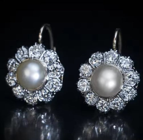 Vintage Pearl Flower Earrings with Sparkling Accents