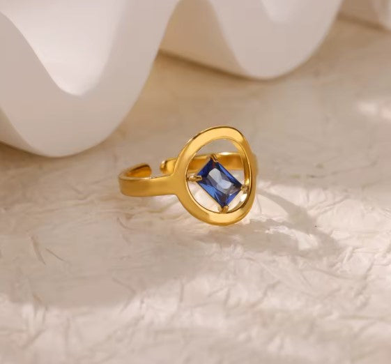 Blue Gemstone Modern Gold Tone Ring