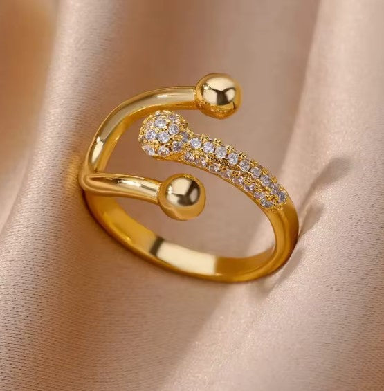 Gold Open Band Ring with Crystal Accents