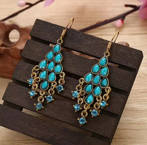 Chandelier Earrings with Turquoise Teardrops in Gold