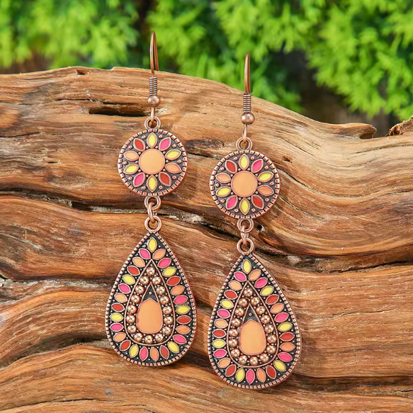 Bohemian Teardrop Earrings with Sunlit Gem Accents