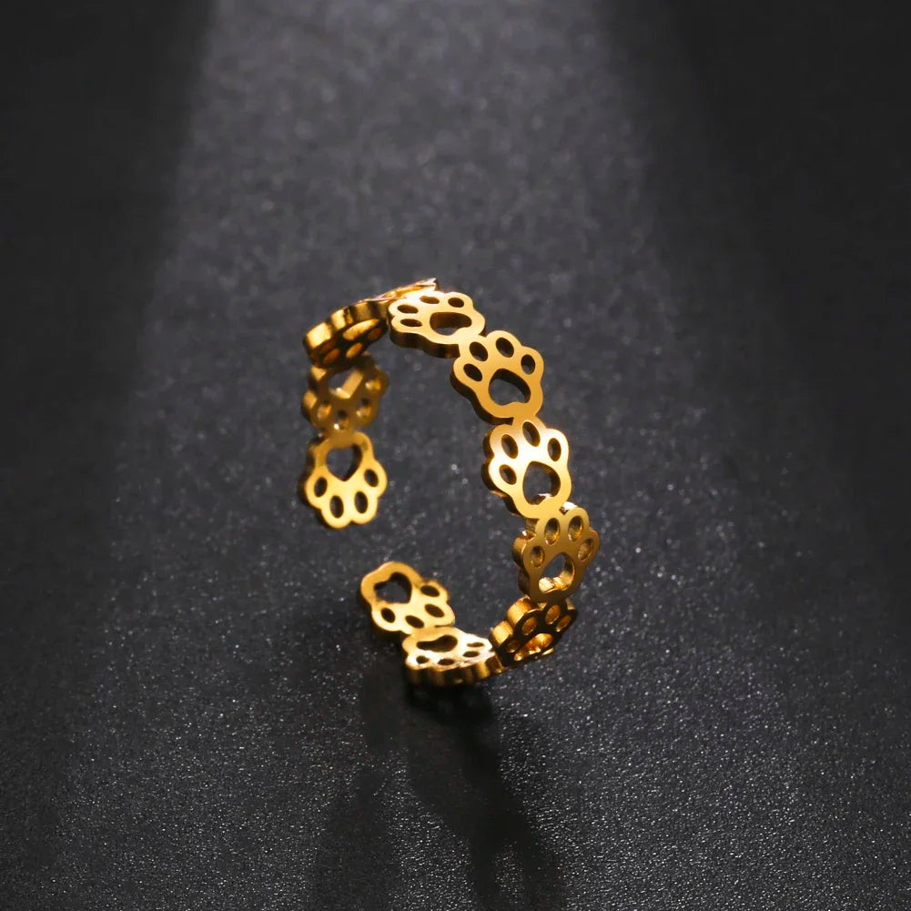 Paw Print Adjustable Ring in Gold Tone