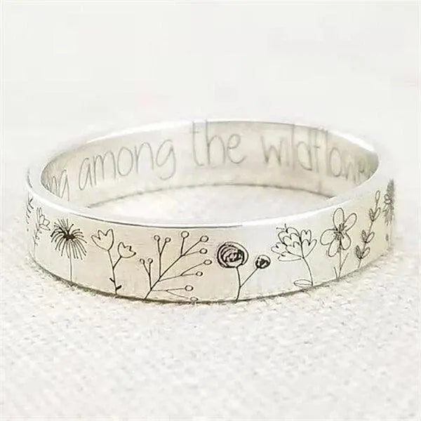 Floral Engraved Silver Tone Ring with Hidden Message