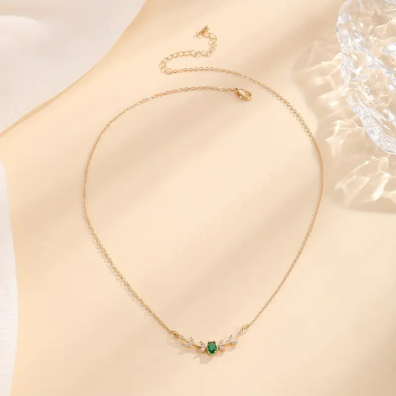Emerald Leaf Accent Gold Necklace
