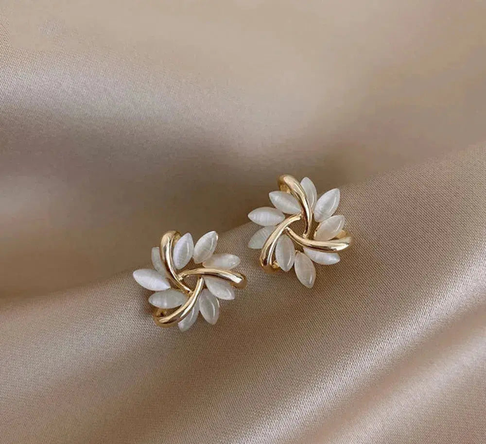 Opal Leaf Wreath Stud Earrings in Gold