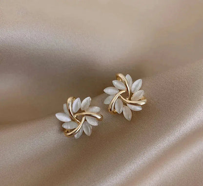 Opal Leaf Wreath Stud Earrings in Gold