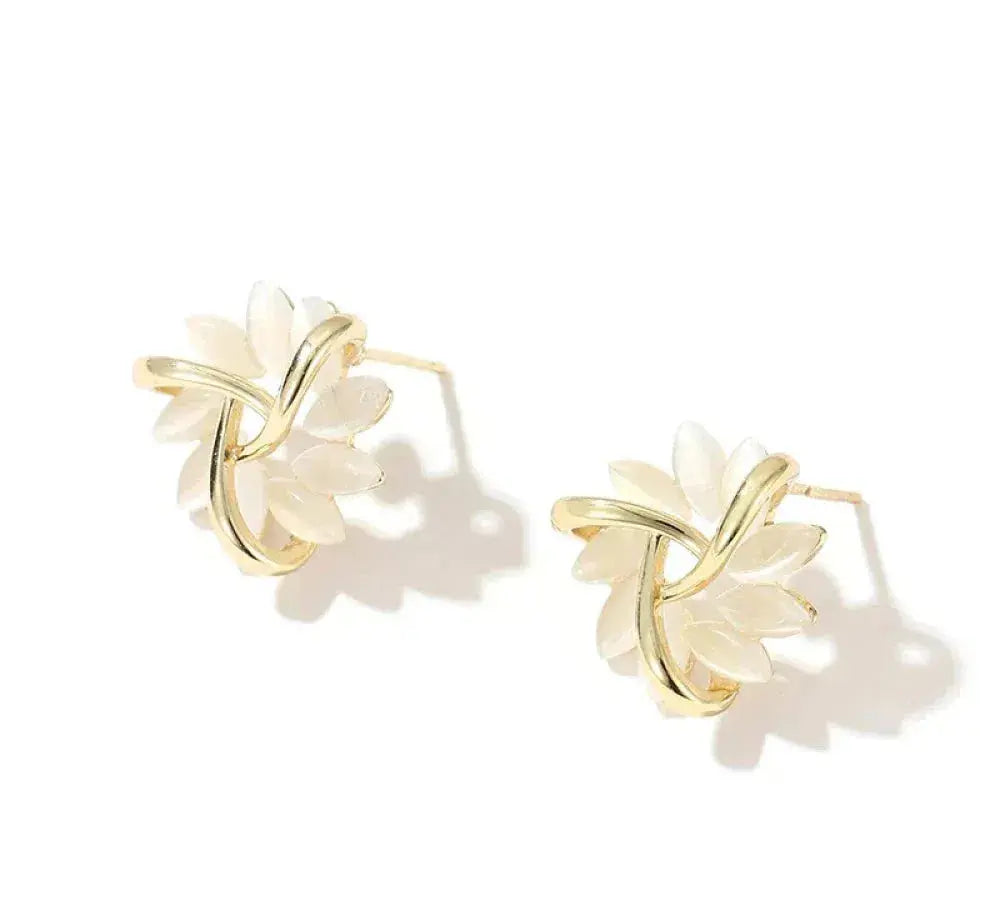 Opal Leaf Wreath Stud Earrings in Gold