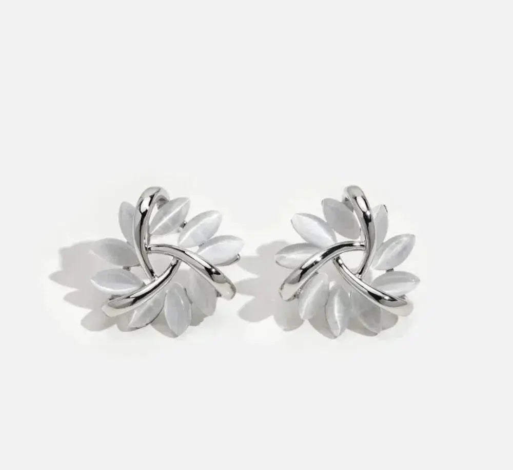 Opal Leaf Wreath Stud Earrings in Gold