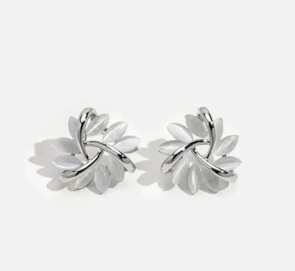 Opal Leaf Wreath Stud Earrings in Gold