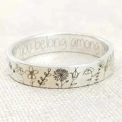 Floral Engraved Silver Tone Ring with Hidden Message