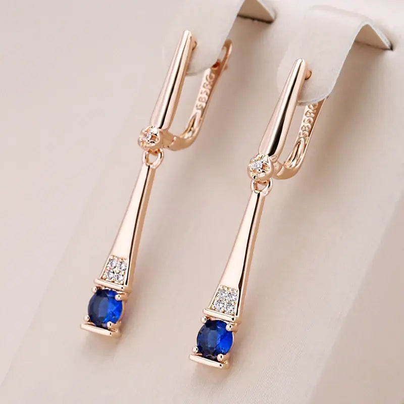 Blue Crystal Drop Earrings in Gold