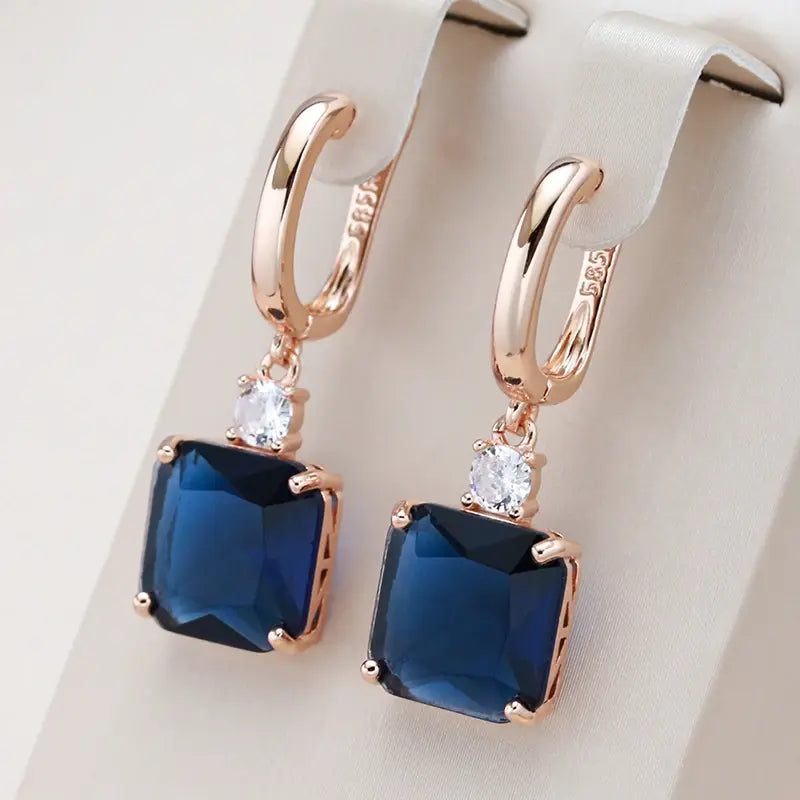 Blue Crystal Drop Earrings in Gold with Delicate Sparkle