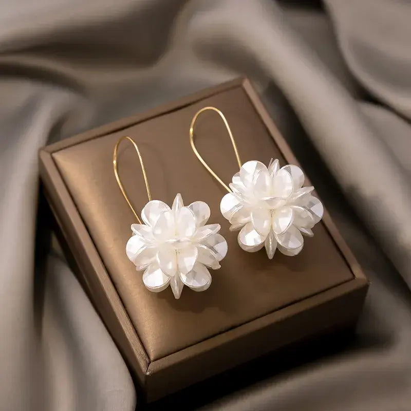 Floral Drop Earrings with White Petal Accents