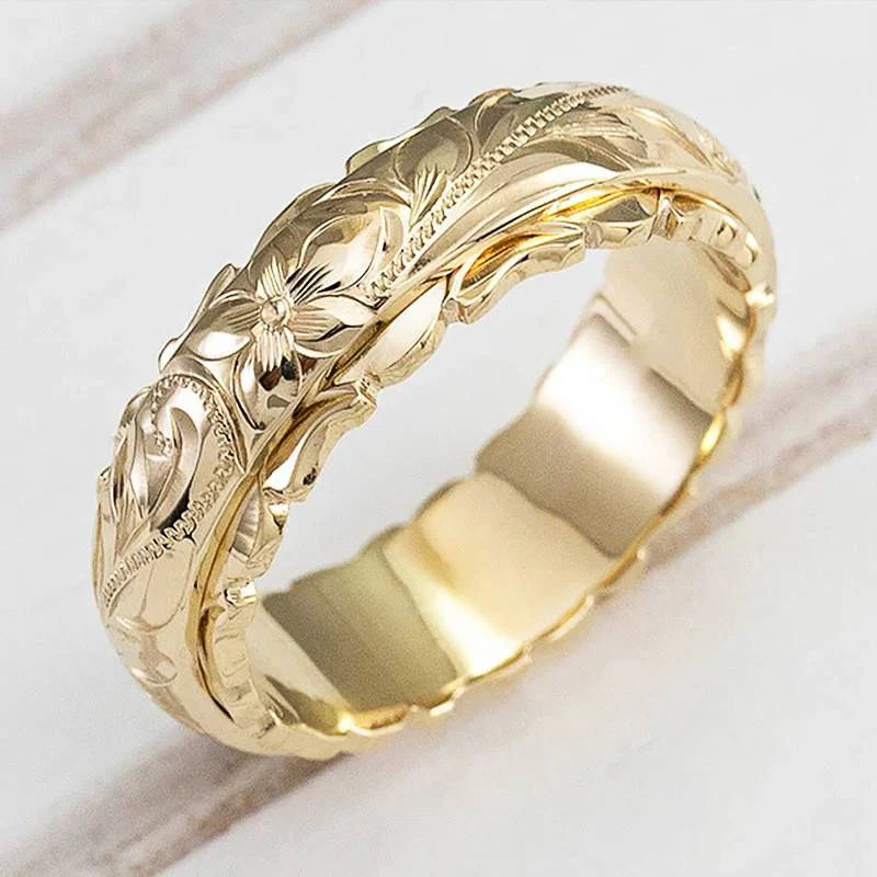 Floral Engraved Golden Band Ring