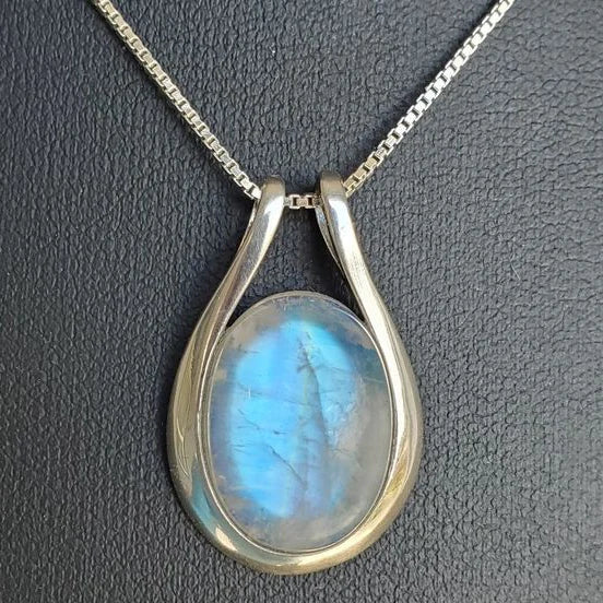 Blue Moonstone Pendant Necklace in Silver Setting