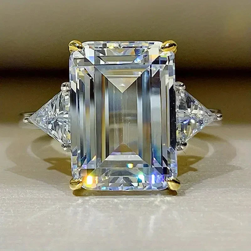 Emerald Cut Statement Ring with Trillion Accents