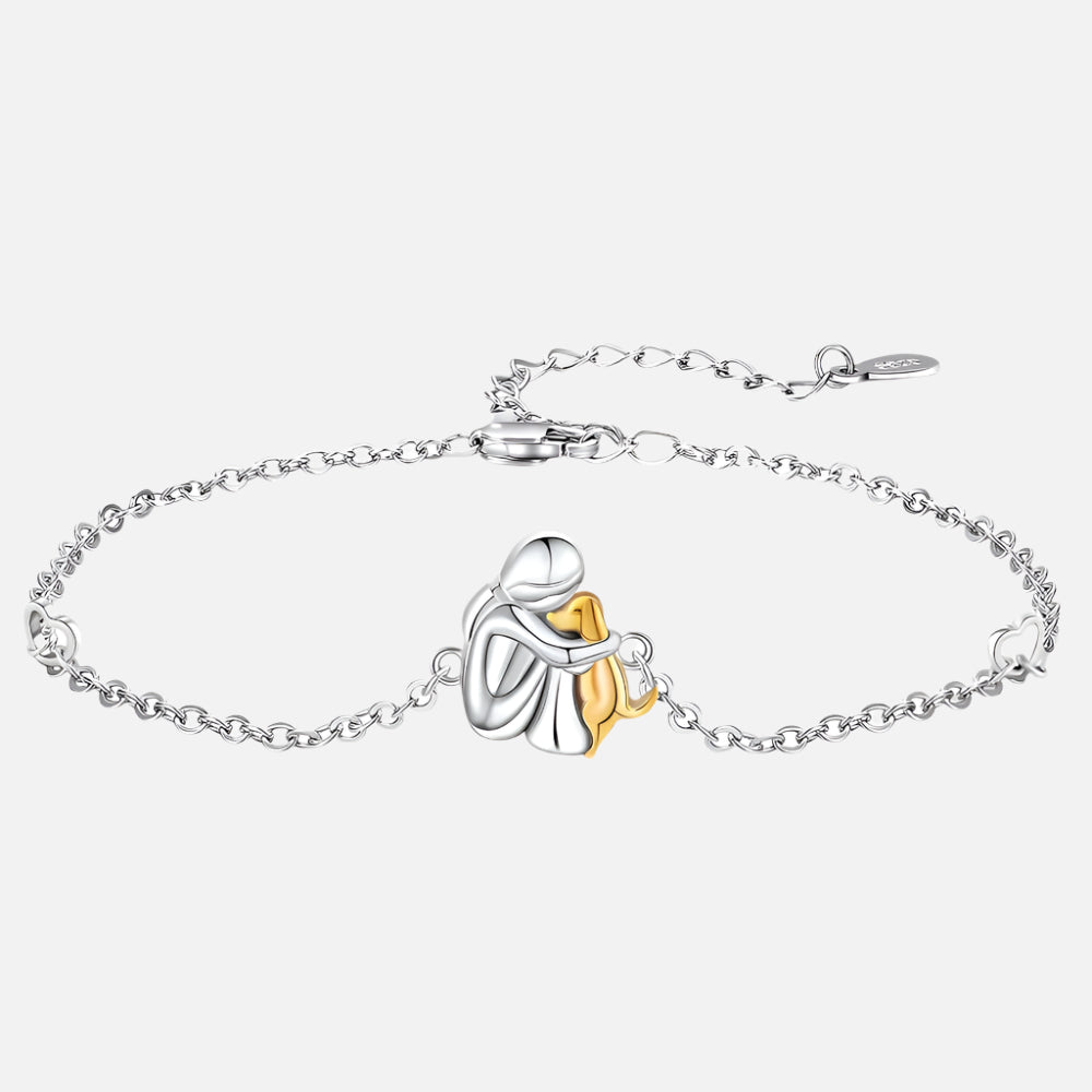 Dog Embrace Charm Bracelet in Silver and Gold Tones