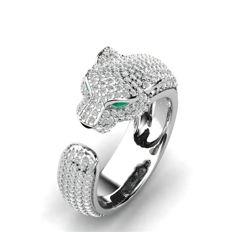 Jaguar Head Statement Ring in Silver with Crystal Accents