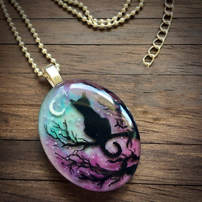 Celestial Cat Moon Pendant Necklace