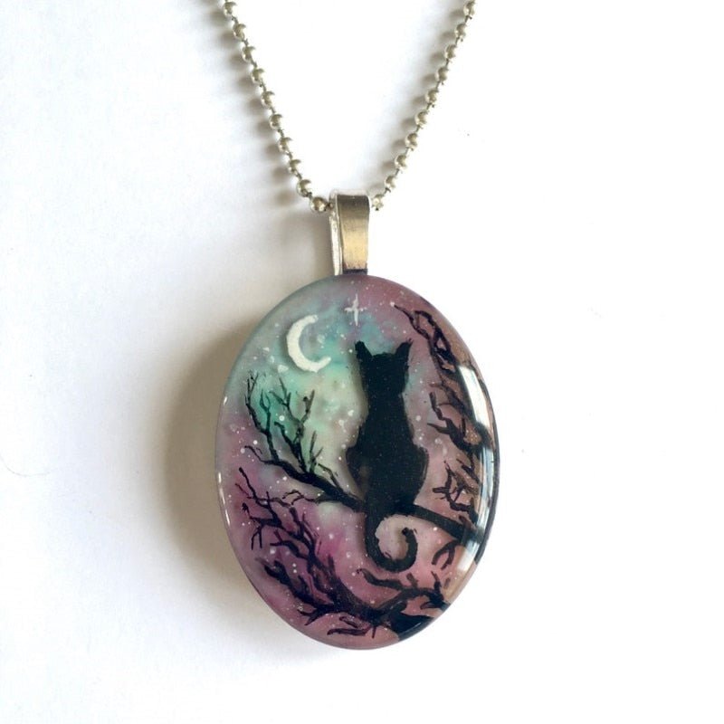 Celestial Cat Moon Pendant Necklace