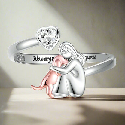 Heart Zirconia Dog Hug Ring with Rose Gold Accent